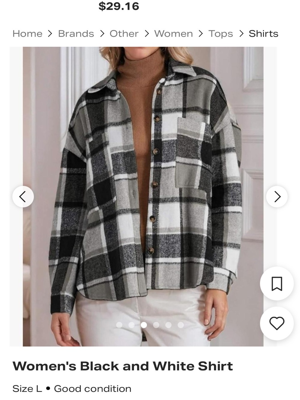 Plaid Button-Front Shacket - Black & Gray - Picture 2 of 6